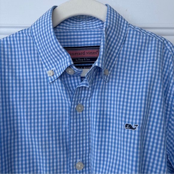 •Vineyard Vines• Boys Blue Gingham Button Down Whale Shirt - Size 8-10 - Picture 3 of 7